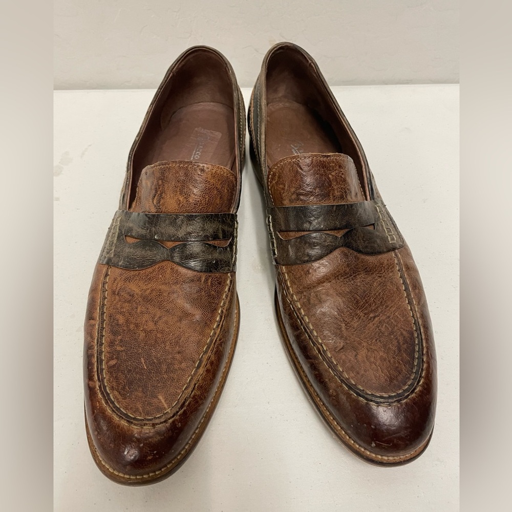 BACCO BUCCI‎ Made in Italy Distressed Leather Penny Loafer in Browns Size 10